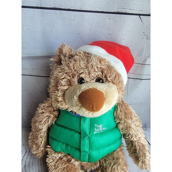 Hallmark North Pole Teddy Bear Green Puffy Vest Jacket Santa Hat Christmas - Picture 2 of 8